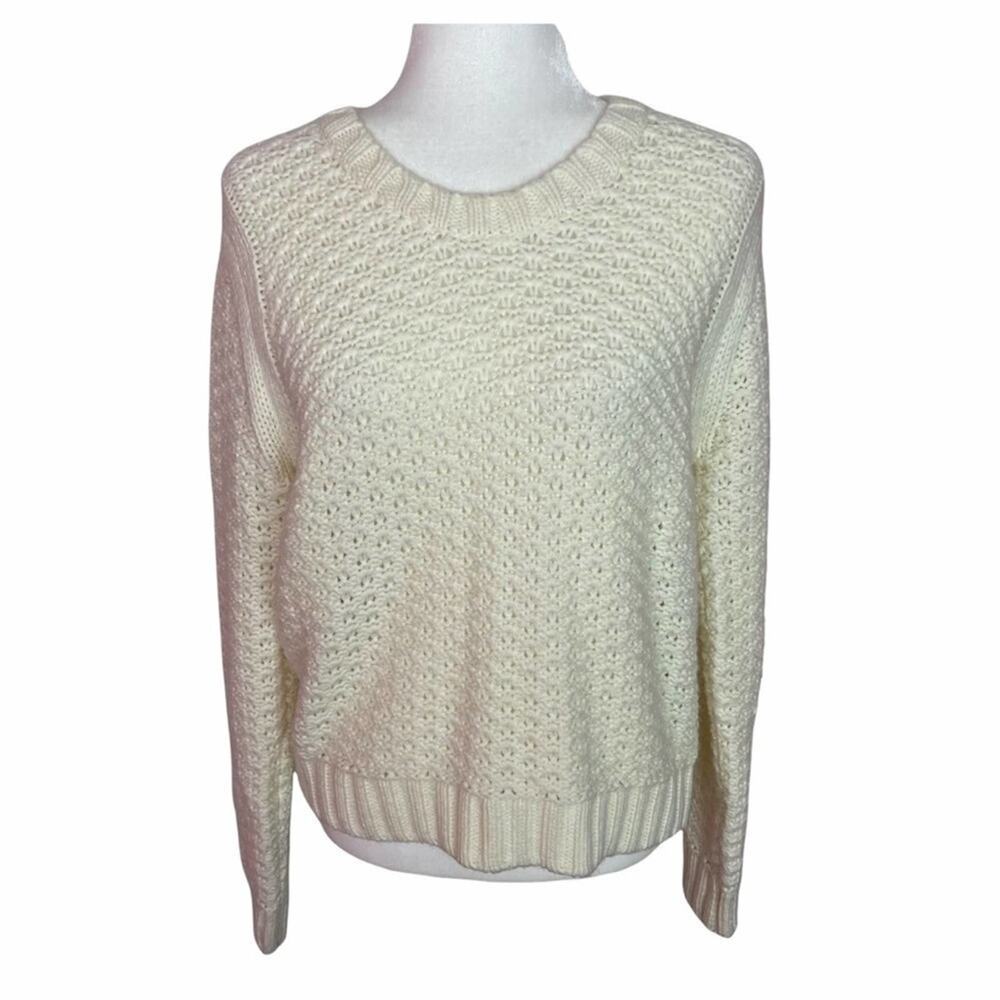 Lole Sweater Size L Ivory Wool Blend Loose Knit Crew Neck Chunky‎ Long Sleeve